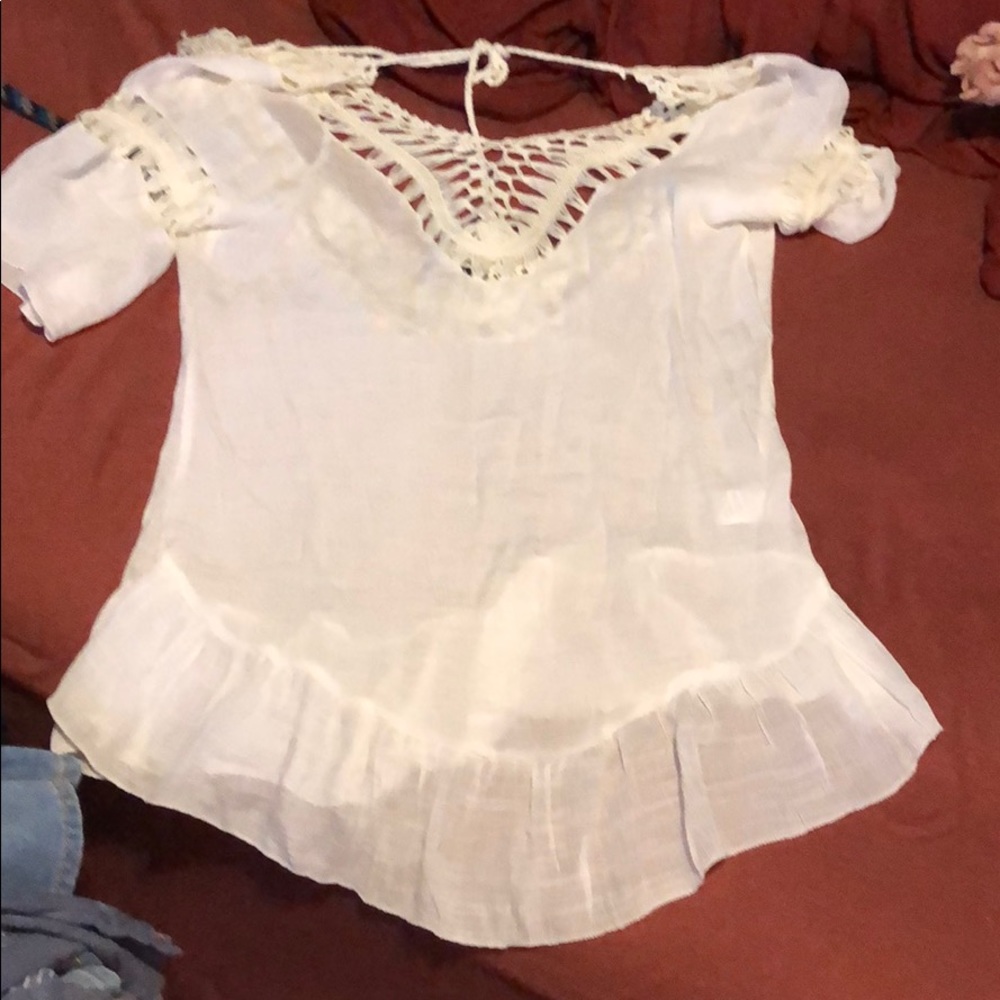 White cover up with Pom poms